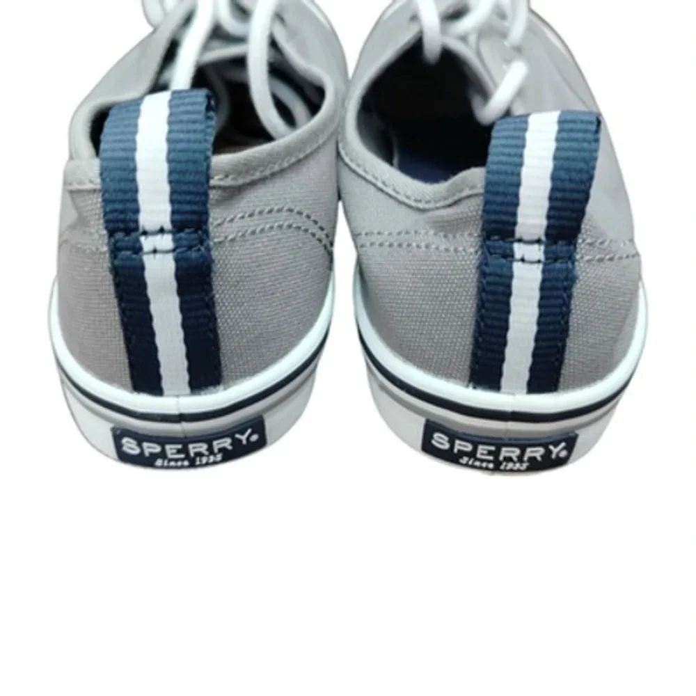 Sperry Top-Sider Shoes Women's 7.5 Gray Canvas Boat Lace Up Memory Foam STS84830